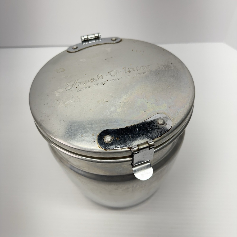 Vintage Fresh-O-Lator Aluminum Coffee Canister Clamp Lid Original Soft Gasket